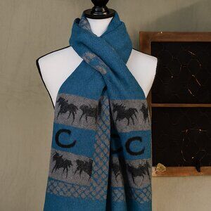 Western Equestrian Knit Scarf – Blue & Gray Horse Pattern Wrap